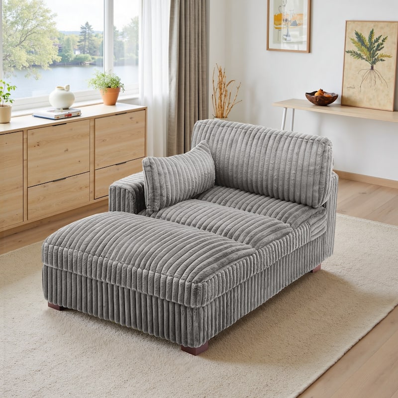 41" W Plush Corduroy Chaise Lounge with Pillows