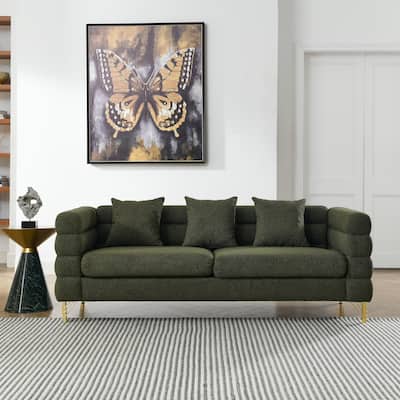 Deep Seating Sofa with 3 Pillows, Removable Cushions and Gold Legs