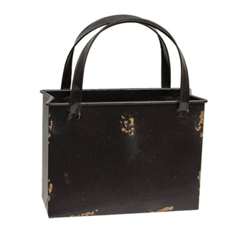 Distressed Black Metal Tote Bag Planter with Handles - Black