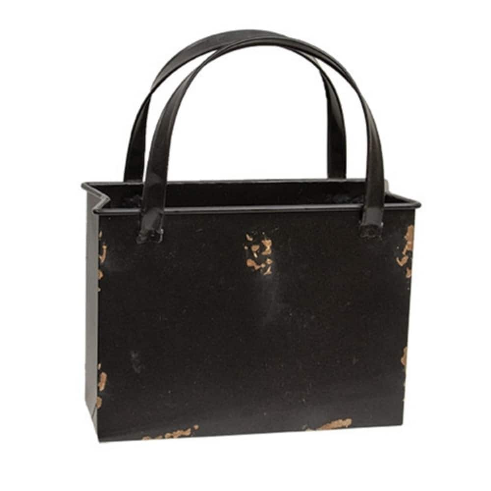 Distressed Black Metal Tote Bag Planter with Handles