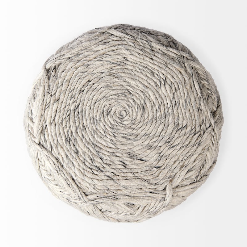 Mercana "Esfera" Beige Patterned Woven Wool Round Pouf