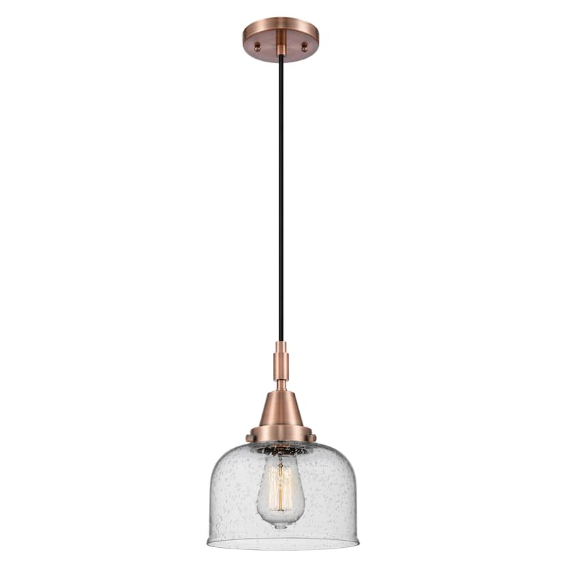 Innovations Lighting Downtown Urban - Caden Bell - 1 Light 8" Cord Hung Mini Pendant - Antique Copper/Seedy Shade