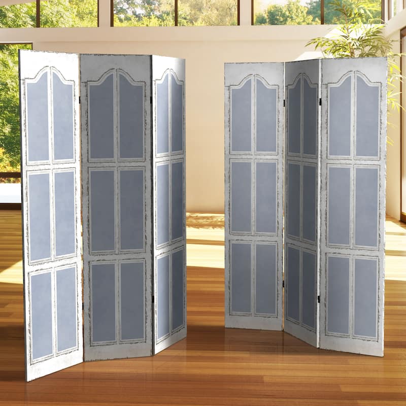 6 ft. Tall Double Sided Blue and White Shutters Canvas Room Divider