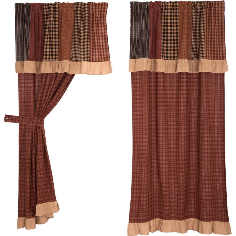 Maisie Short Panel with Attached Patch Valance Set of 2 63x36 - Red