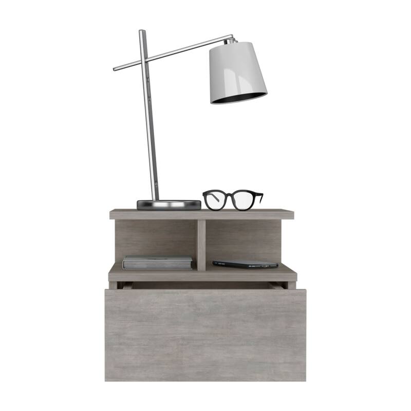 White Floating Nightstand, Wall-Mounted End Table with Storage Drawer & Open Shelf