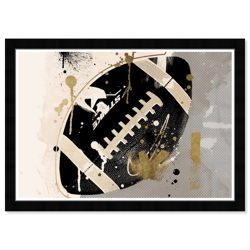 Wynwood Studio Prints Sports and Teams Tan and Gold Football Black and Metallic Gold Modern & Contemporary Wall Art Canvas Print