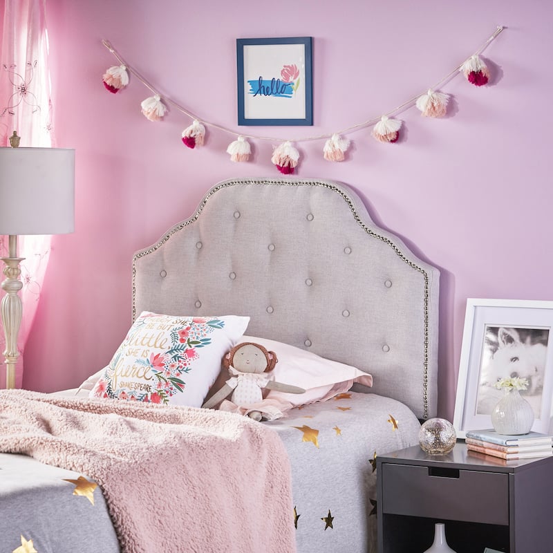 Roomfitters Twin Size Upholstered Headboard with Tufted Diamond Stitch and Nailhead Trim