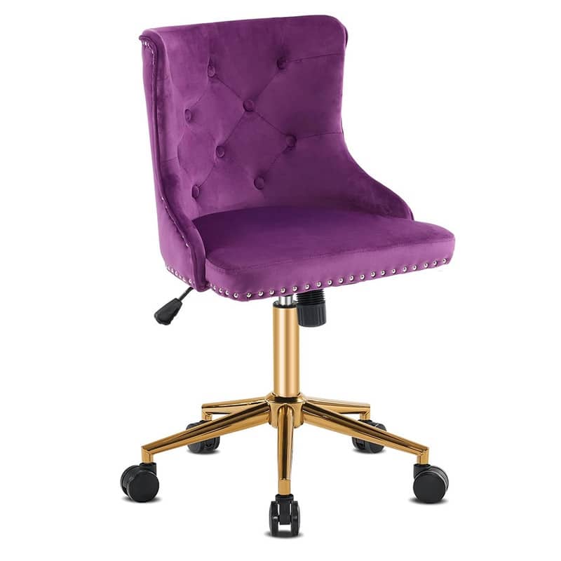 VINGLI Pink Velvet Office Chair with Wheels