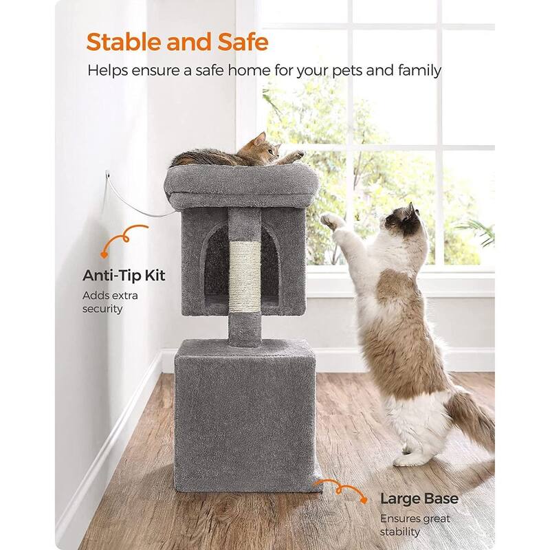 Plush Multi-Level Cat Tower with 2 Spacious Cat Caves and Scratching Posts