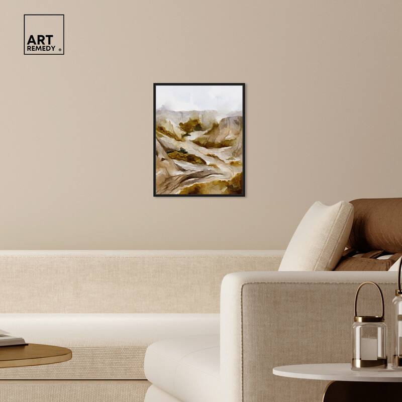 Art Remedy Winter End Rock Mountain Framed Landscape 1 Piece Canvas Wall Art Watercolor Style