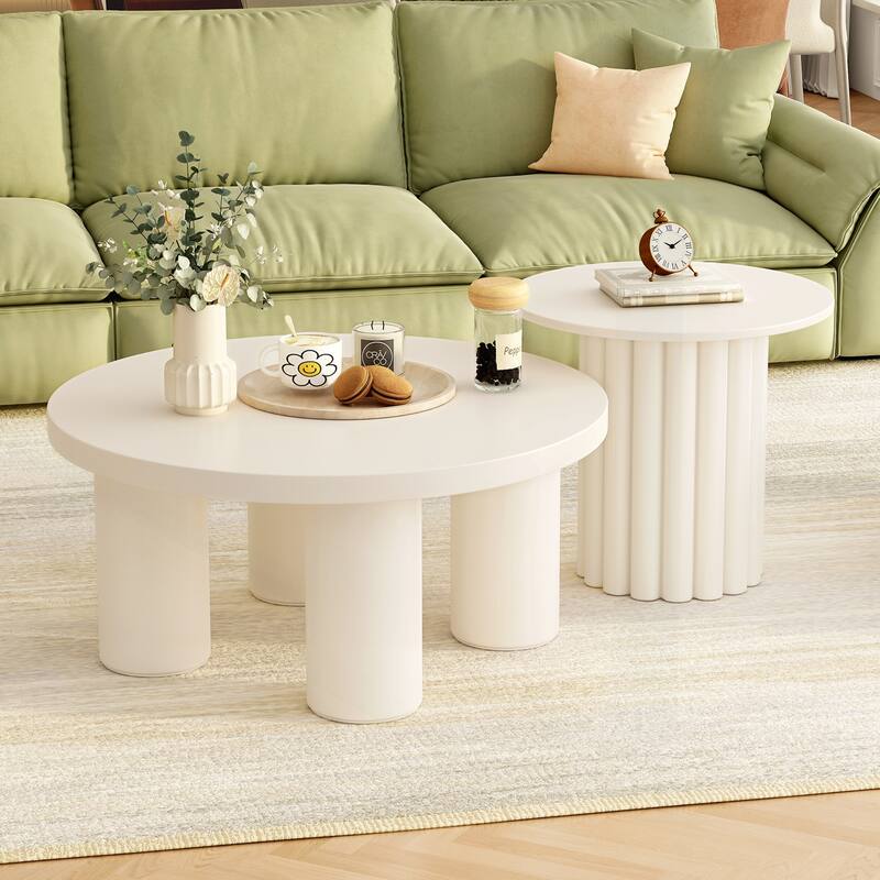 Modern Coffee Table Set with Stylish Leg Design for Living Room Enhancement - White - Wood