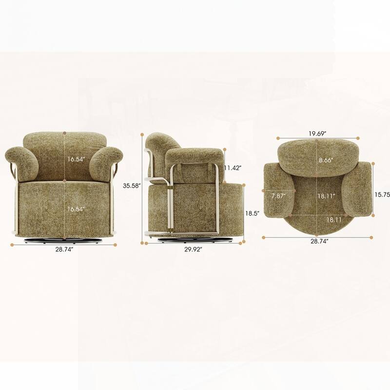 360 Degree Barrel Swivel Fluffy Fabric Lounge Wide Upholstered Reading Chair with Gold Metal Legs