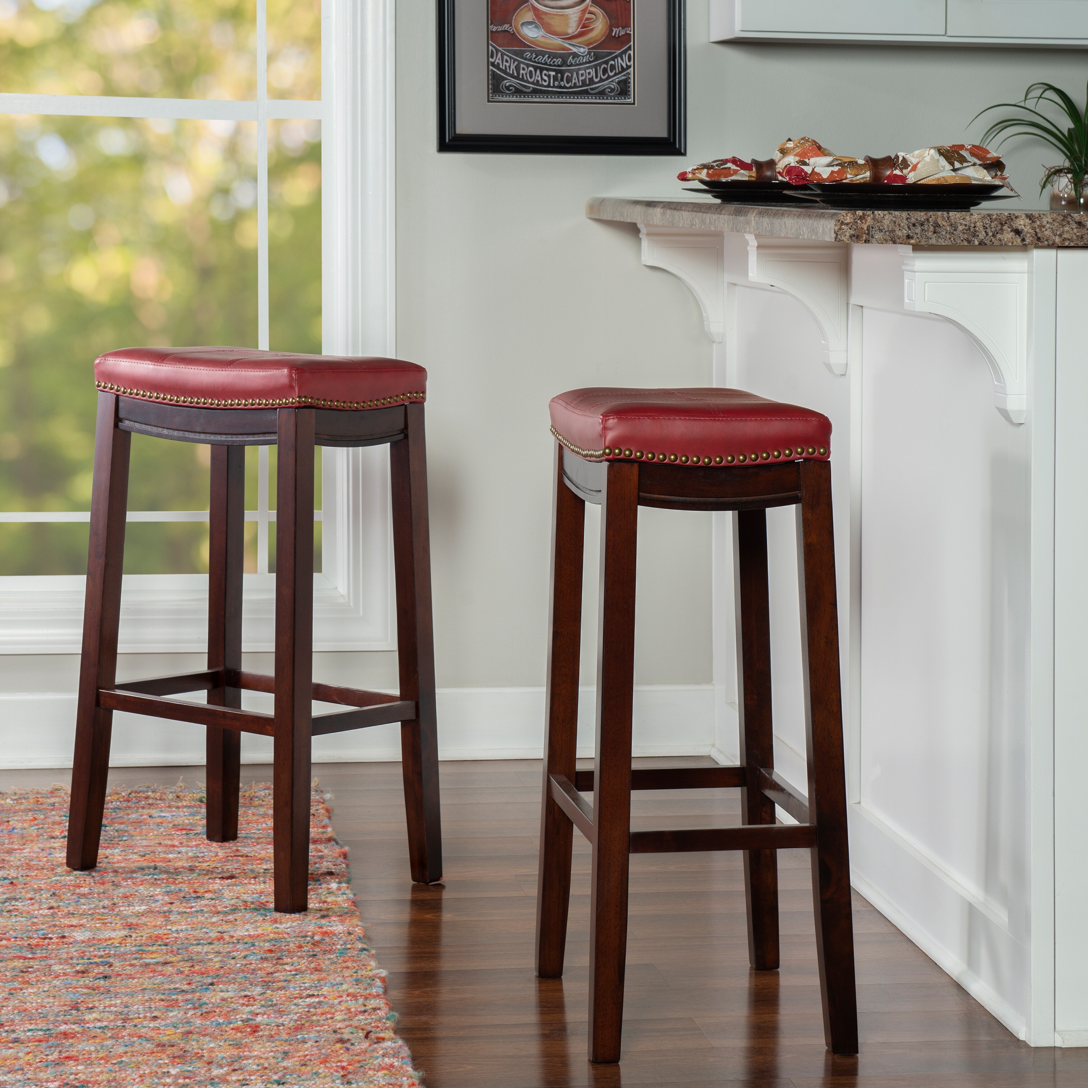 Linon Backless Bar Stool With Red Vinyl Seat Overstock 9253872