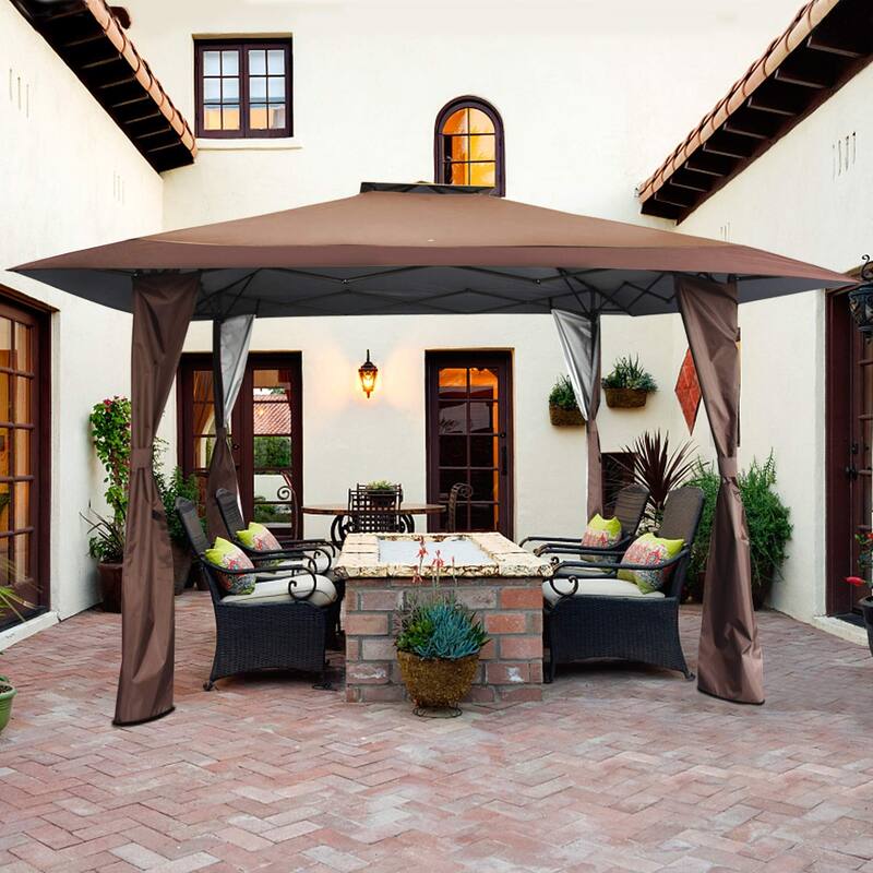 13' x 13' Outdoor Canopy Patio Gazebo Reinforced garden Pop-up Canopy Tentwith Elegant Corner Curtain - 13x13ft