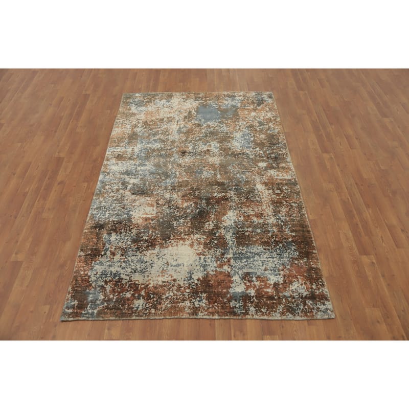 Hand-knotted Modern Silk Brown Abstract Oriental Area Rug - 7' 10'' X 4' 11''