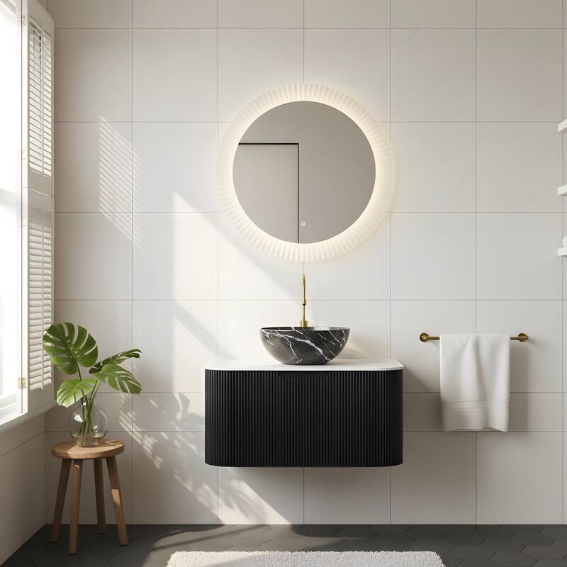Wall Mounted Bathroom Vanity with Black Bowl Ceramic Basin