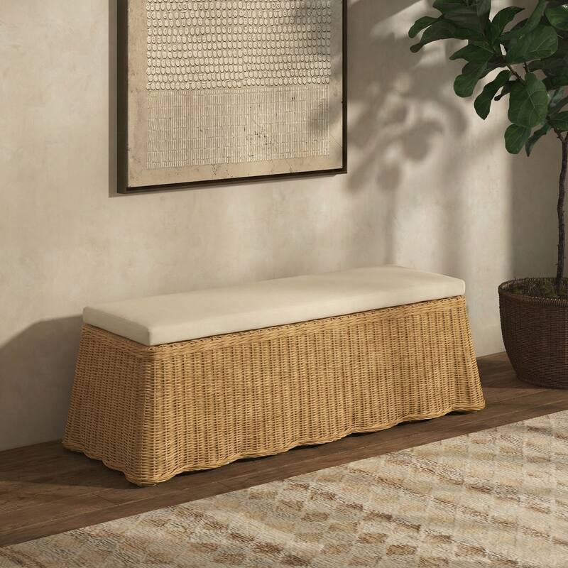 SAFAVIEH Couture Hylda Rattan Bench - 48"W x 24"D x 20"H - Natural/White