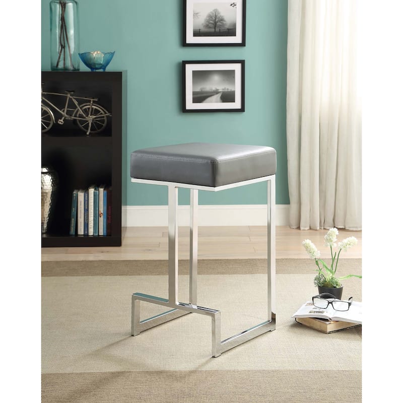 Farrier Chrome Leg Upholstered Counter Stool - Grey - Counter Height