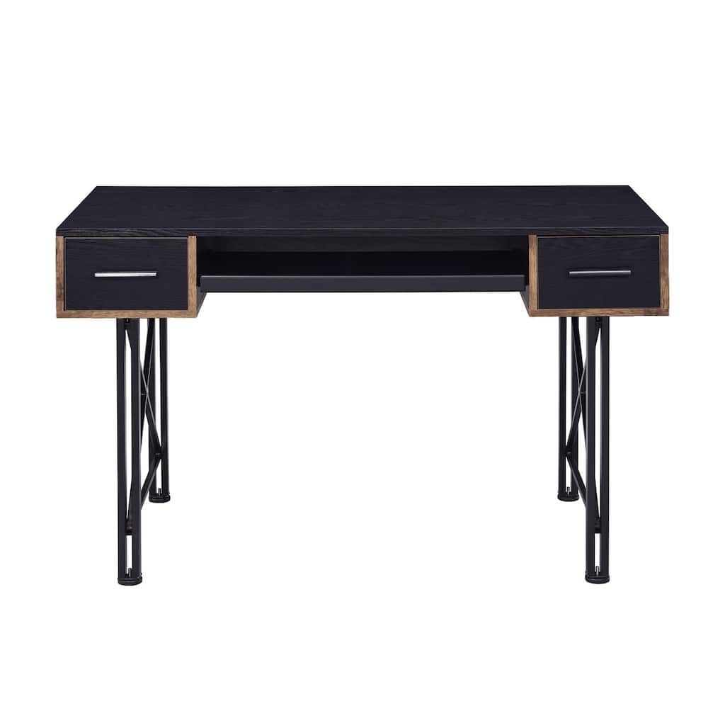 Rectangular Computer Desk with 2 Drawers, Black