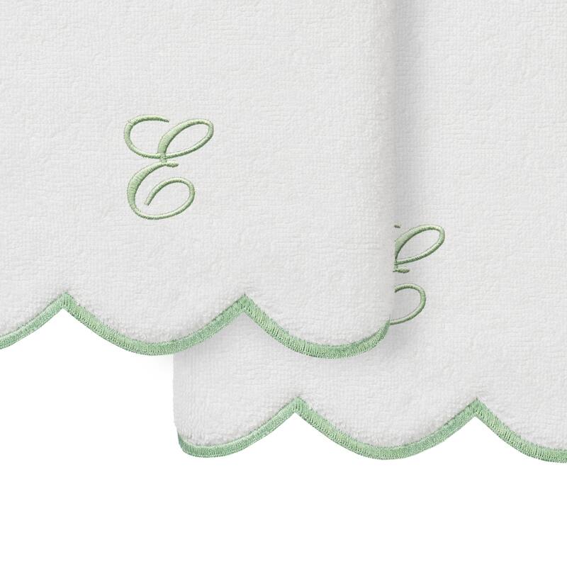 Authentic Hotel and Spa 100% Turkish Cotton Green ADORNIA Scallop Personalized 2 Piece Hand Towel Set - 2 Hand Towels