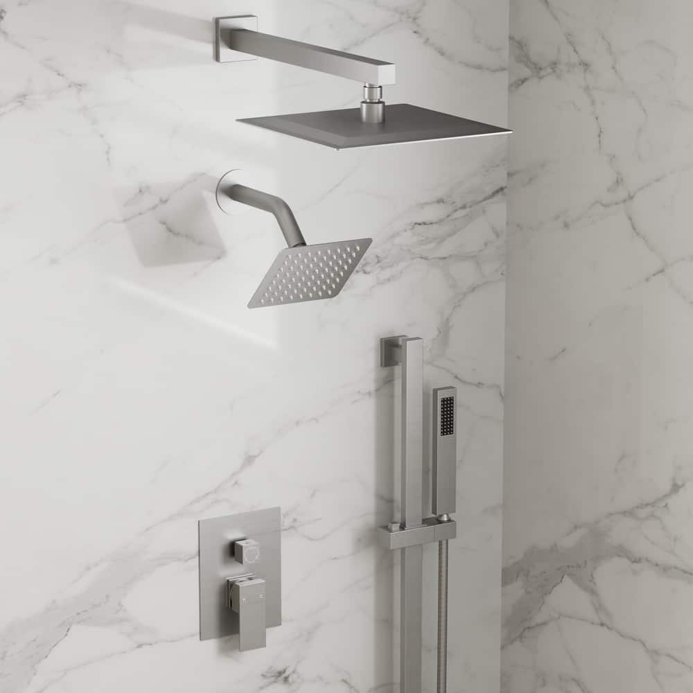 GRANDJOY Shower Faucet Set 10 and 6 inch Wall Mount Rainfall Dual Shower Heads with Handheld Shower Spray Combo High Pressure