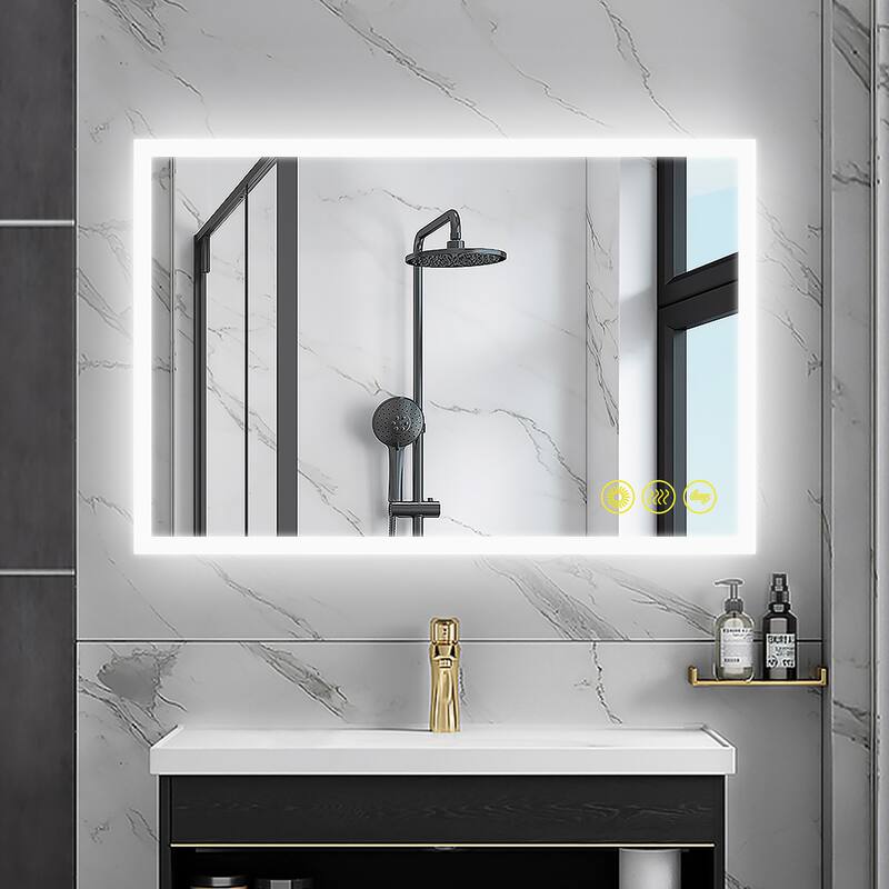 SmartGlow 24x36" Rectangular Dimmable LED Frameless Anti-Fog Bathroom Vanity Mirror - Clear