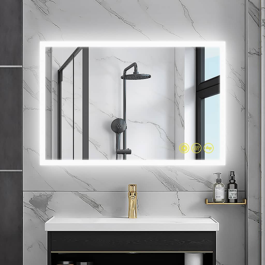 SmartGlow 24x36" Rectangular Dimmable LED Frameless Anti-Fog Bathroom Vanity Mirror - Clear
