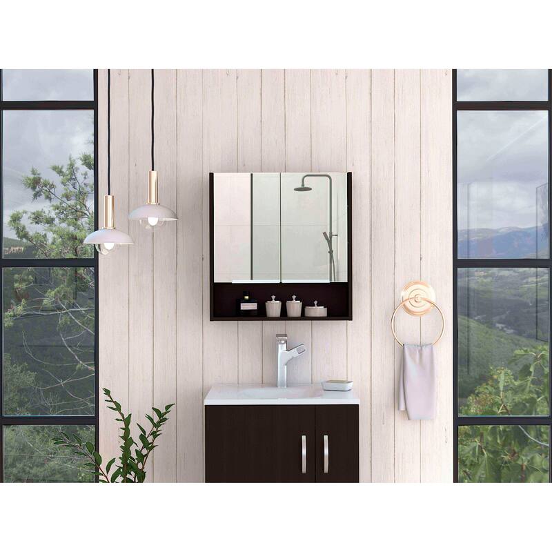 Rectangle Medicine Cabinet with Mirror, Two Doors, 4 Interior Shelves, White Finish, Perfect for Bathroom Storage