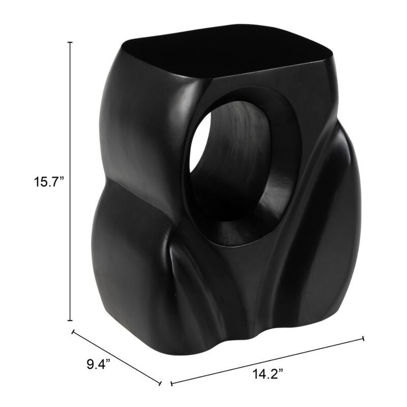 16" Modern Black Rectangular Top Solid Wood End Table with Abstract Figurine Base for Living Room - 15.7”H x 15”W x 10”D
