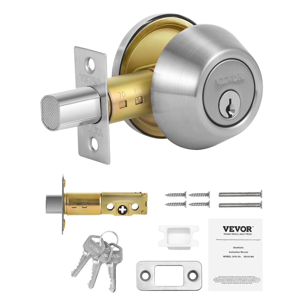 Round Single Cylinder Deadbolt Lock Satin Nickel 3 Keys for Doors - 2.56 x 2.56 x 2.83 in