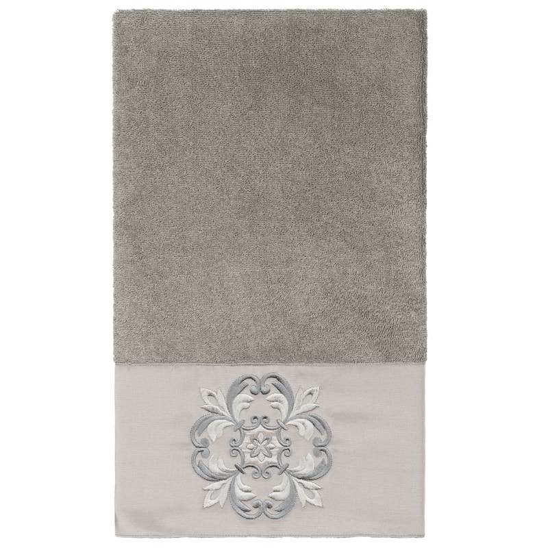 Authentic Hotel and Spa 100% Turkish Cotton Alyssa Embellished Bath Towel - Dark Gray
