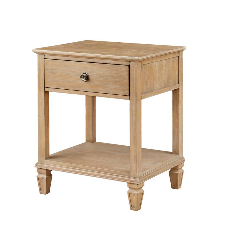 Roomfitters Nightstand, French Countryside Bedside Table with Storage and Open Shelf, Light Natural