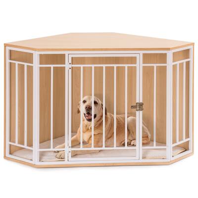 Furniture Corner Dog Box Wooden Dog Nest Table with Iron Railing Dog Room Pet Box Room Furniture with Cushion
