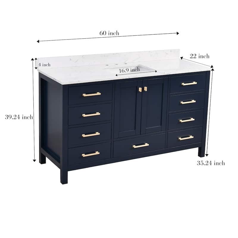StarrySky 60 inch Undermount Single Sink Bathroom Vanity with Engineered Carrara Marble Top
