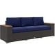 preview thumbnail 10 of 24, Outsunny 3-Seat Patio Sofa with Cushions, PE Rattan Outdoor Couch with Wood Grain Wide Armrests for Porch