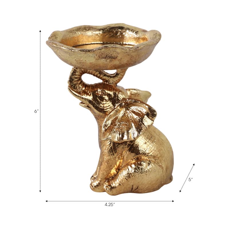 Resin Decorative Bowl On Elephant-Shaped Base for Home Decor - 6" Gold - 4.25" x 5" x 6"