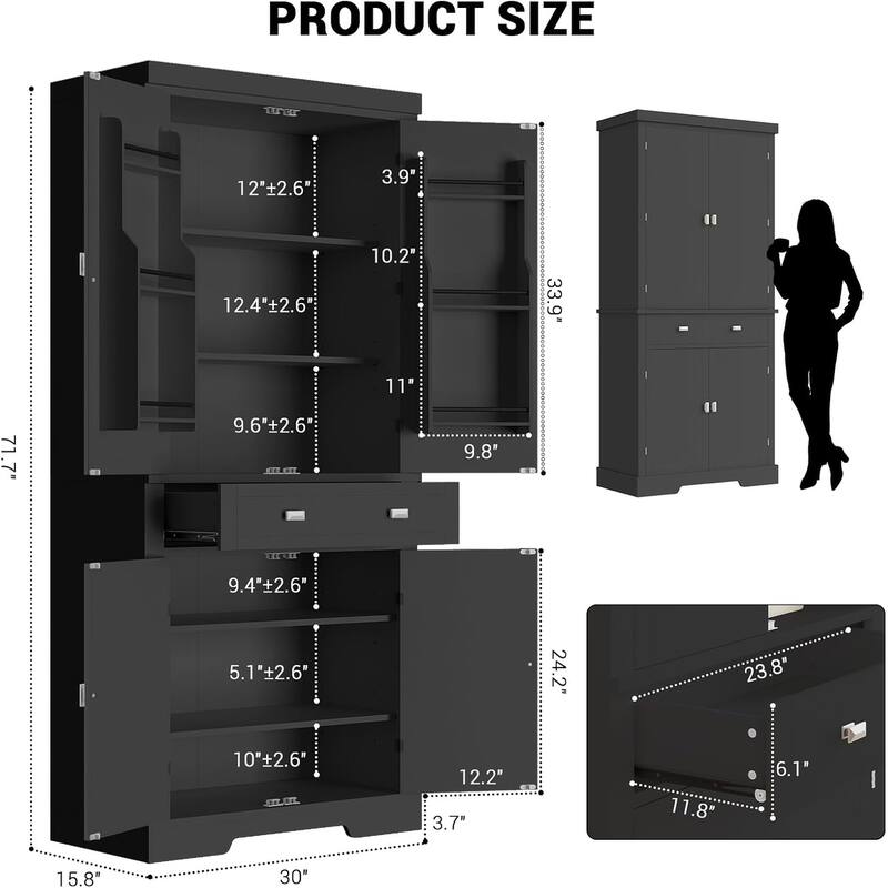 72" Tall Pantry Storage Cabinet for Kitchen, Living Room, Dining Room