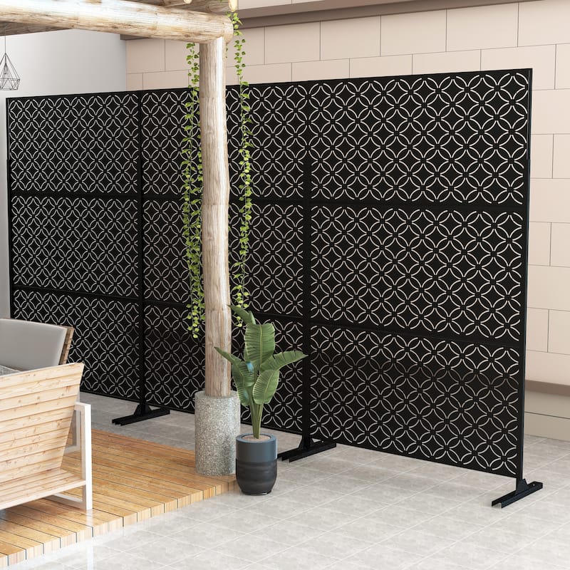 Metal Privacy Screen Wall Decoration Free Standing-6.3 ft. H X 4 ft. W
