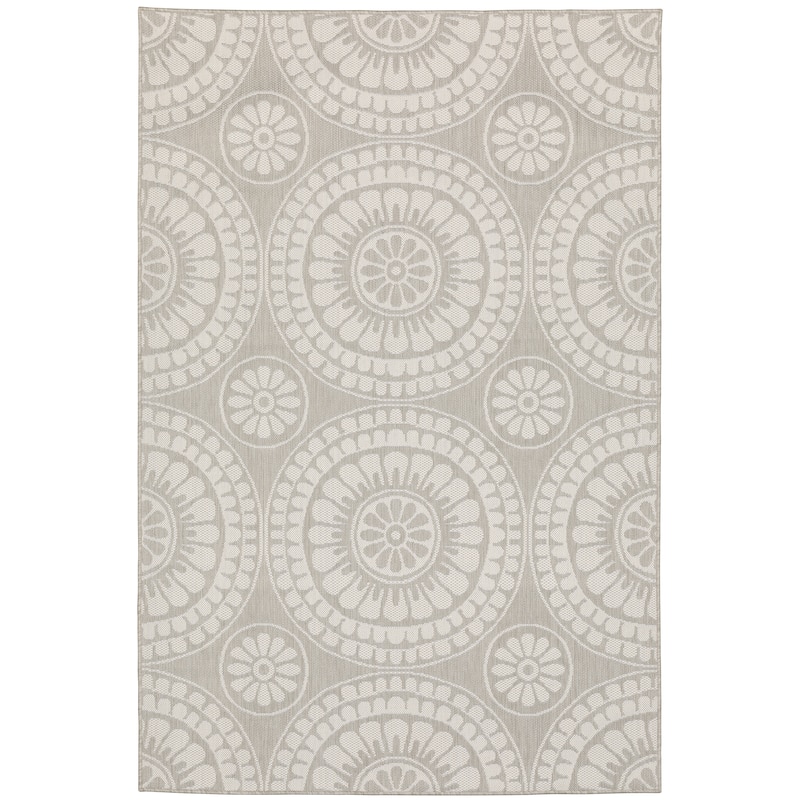 Oxnard Grey Ivory Geometric Circles Outdoor Casual Area Rug