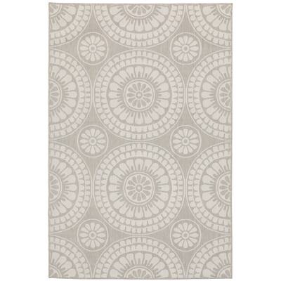 Oxnard Grey Ivory Geometric Circles Outdoor Casual Area Rug