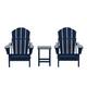 (2) Laguna Folding Adirondack Chairs and Side Table Set - Navy Blue
