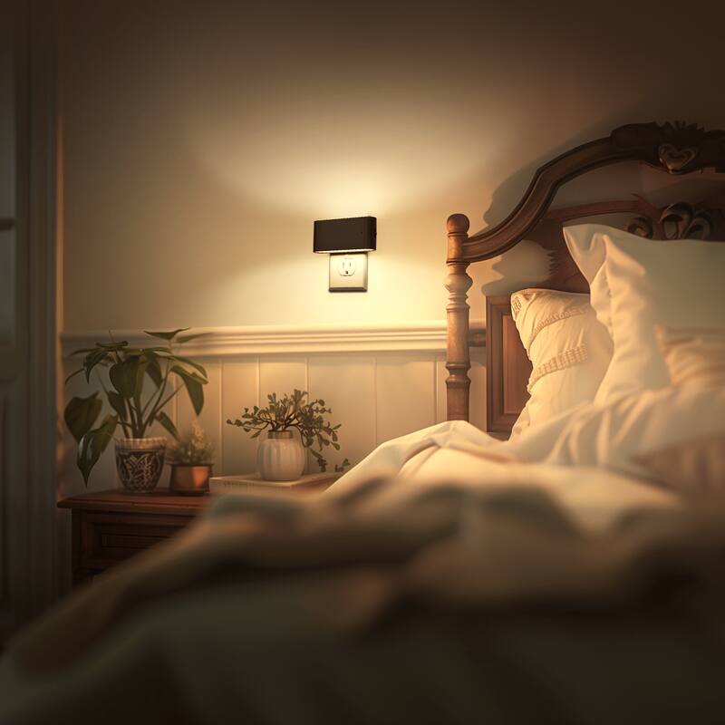 YANSUN 2-Pack Plug-in Light-Sensor Night Light, Horizontal Black Wall Lamp Design