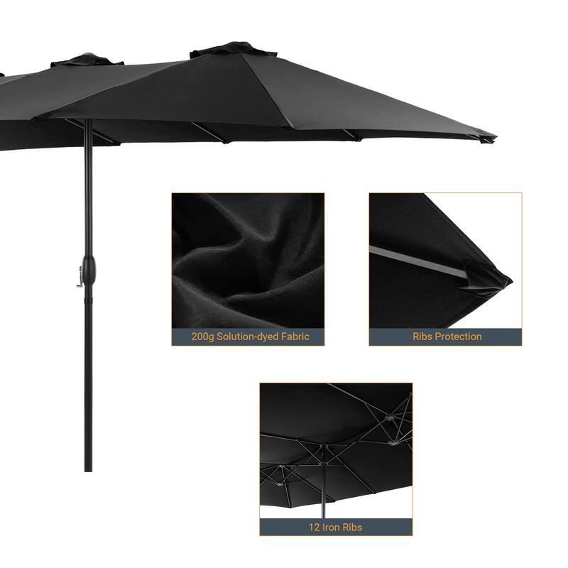 LIVOOSUN 15×9FT Double-sided Patio Umbrella with UPF50+, Handle Control, and Wind-Resistant Design——Experience Outdoor Comfort