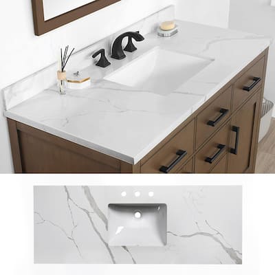 Bathlet Calacatta Quartz 60-in Single Sink Bathroom Vanity Top with Side Splash