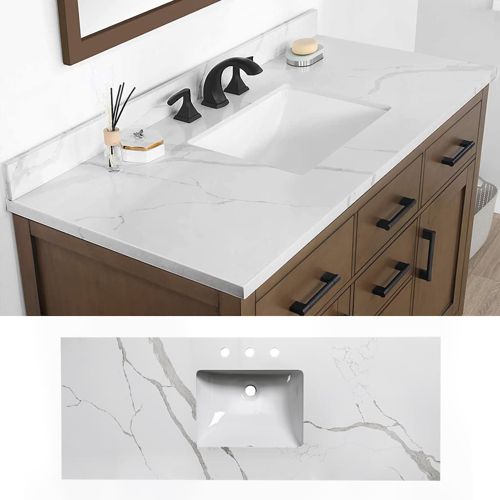 Bathlet Calacatta Quartz 60-in Single Sink Bathroom Vanity Top with Side Splash