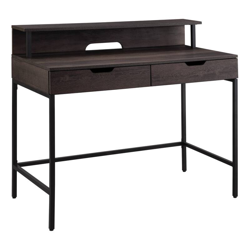 Home Office Desk - 40" Industrial Workstation with Shelf & Drawers - Brown or White Finish