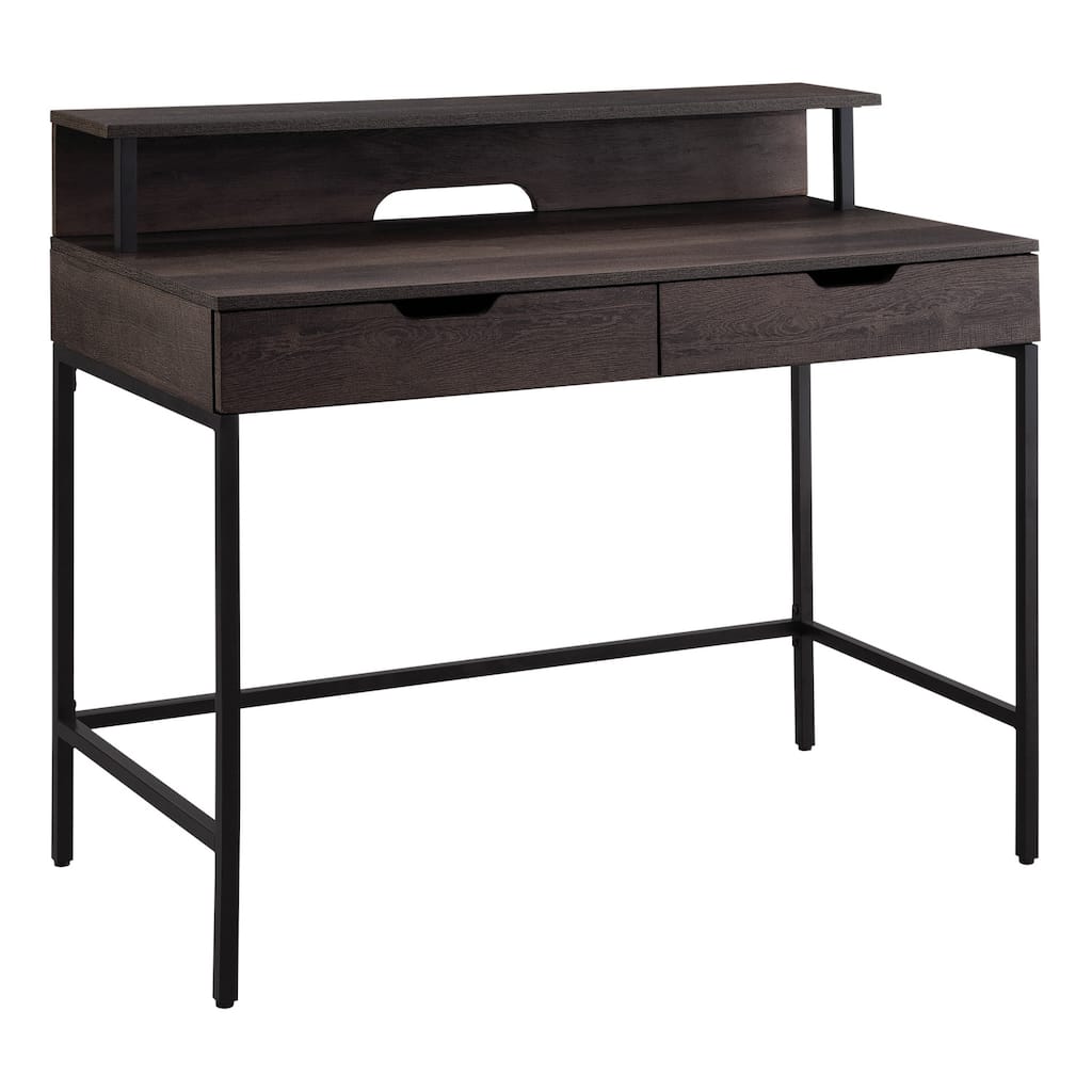 Home Office Desk - 40" Industrial Workstation with Shelf & Drawers - Brown or White Finish