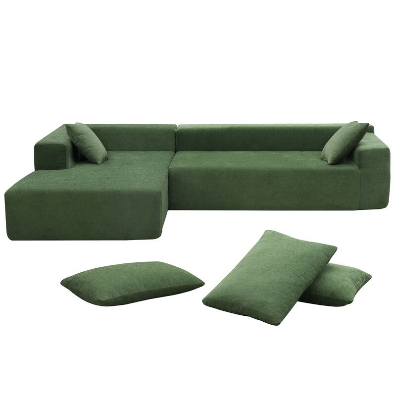 109*68" Modular Sofa Set, Green Chenille, 2 PC, L-Shape, No Assembly
