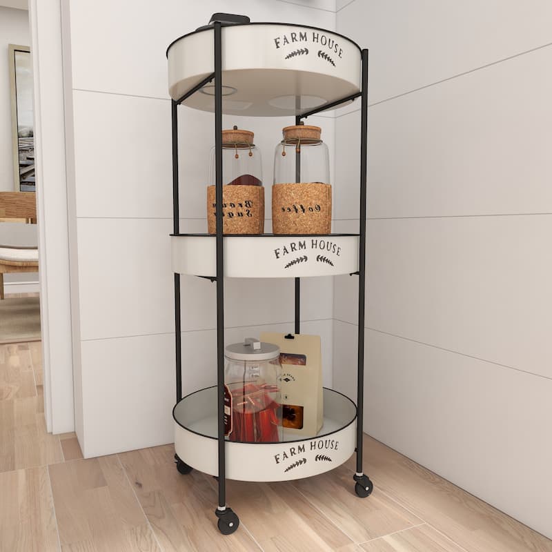 Metal Kitchen Rolling 3 Shelves Storage Cart with Wheels and Black Accents - White - Roche River Decor