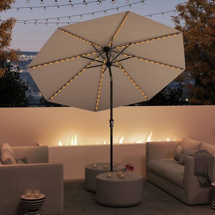 Polyester Metal Solar Patio Umbrella with LED Lights